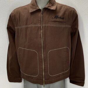 Mechali Men’s Contrast Stitch Worker Jacket Coffee Brown Size S